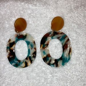 Blue and brown tortoise earrings